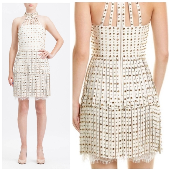 Alice + Olivia Maddie leather studded fringe halter mini dress Size 8 NWT $1,695 - Picture 7 of 14